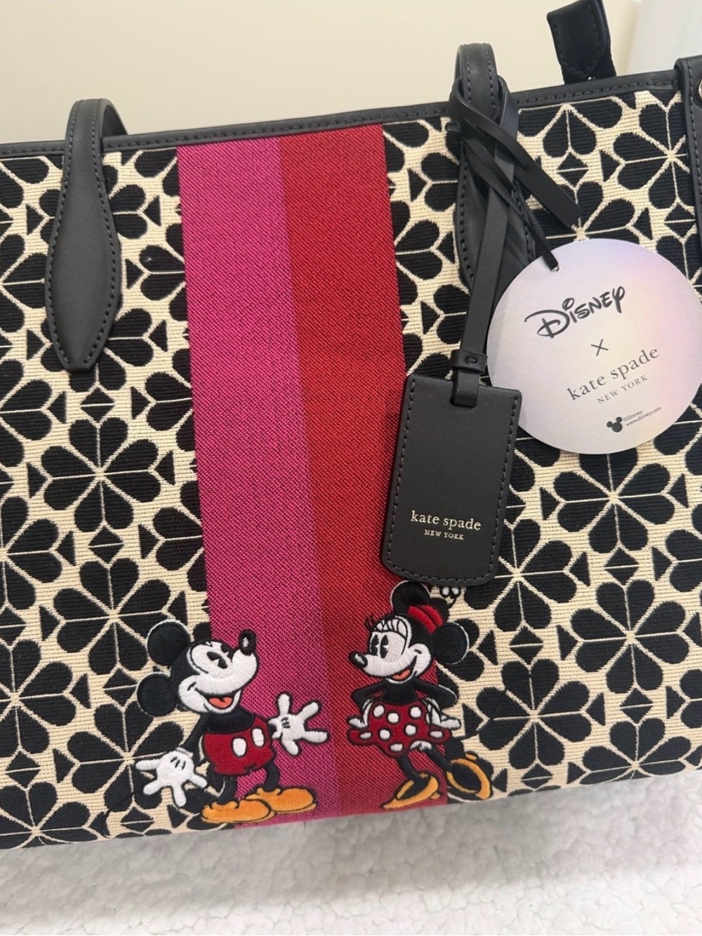 kate spade Black & Red Disney Mickey Minnie Floral Stripe Tote - Picture 6 of 7